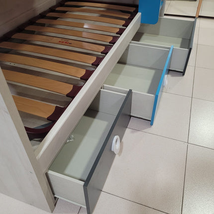 CAMA LITERA JUVENIL AZUL Y GRIS