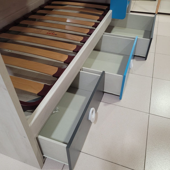CAMA LITERA JUVENIL AZUL Y GRIS