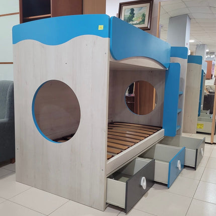 CAMA LITERA JUVENIL AZUL Y GRIS