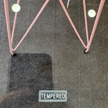 MESA REDONDA DE VIDRIO TEMPLADO Y PATAS ROSA