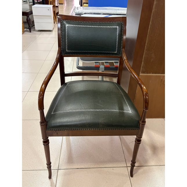 SILLA DE MADERA Y CUERO VERDE ESTILO VINTAGE