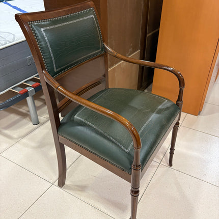 SILLA DE MADERA Y CUERO VERDE ESTILO VINTAGE