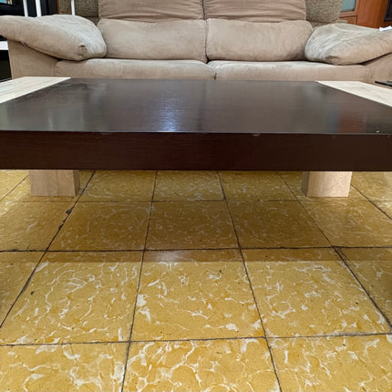 MESA DE CENTRO MADERA Y PIEDRA BEIGE/NEGRA