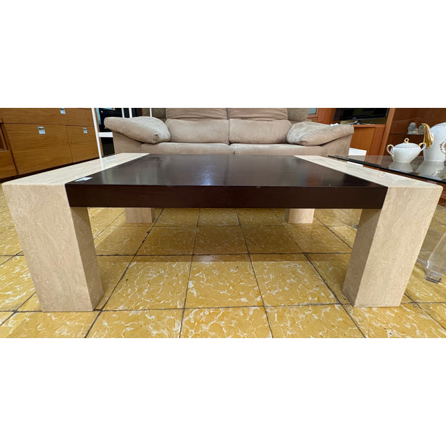 MESA DE CENTRO MADERA Y PIEDRA BEIGE/NEGRA