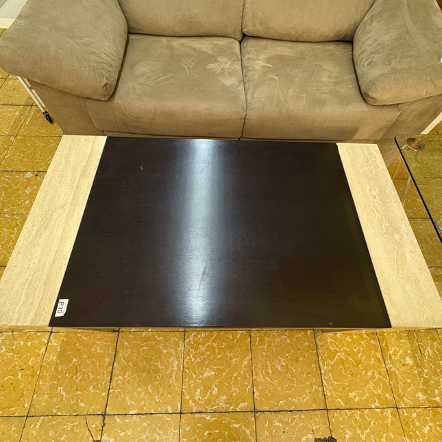 MESA DE CENTRO MADERA Y PIEDRA BEIGE/NEGRA