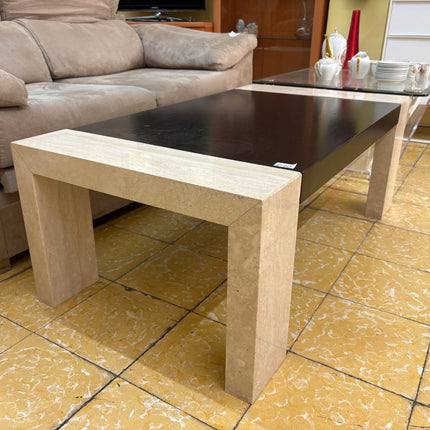 MESA DE CENTRO MADERA Y PIEDRA BEIGE/NEGRA