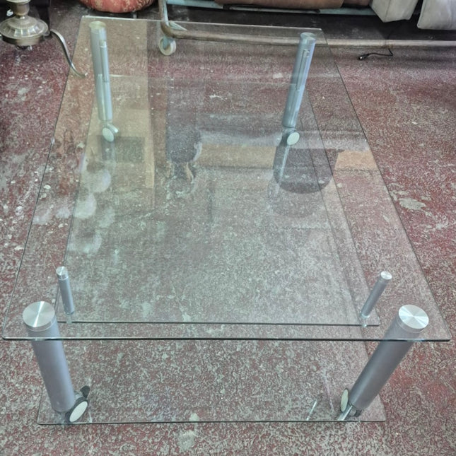 MESITA DE CENTRO DE CRISTAL CON RUEDAS