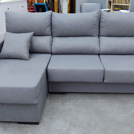 SOFÁ CHAISE LONGUE NUEVO GRIS