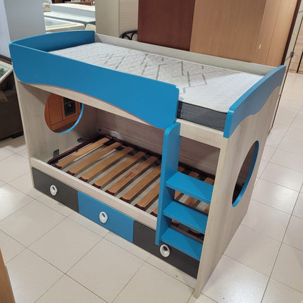 CAMA LITERA JUVENIL AZUL Y GRIS