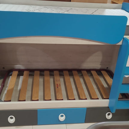 CAMA LITERA JUVENIL AZUL Y GRIS