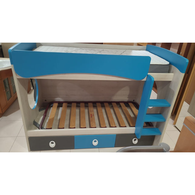 CAMA LITERA JUVENIL AZUL Y GRIS